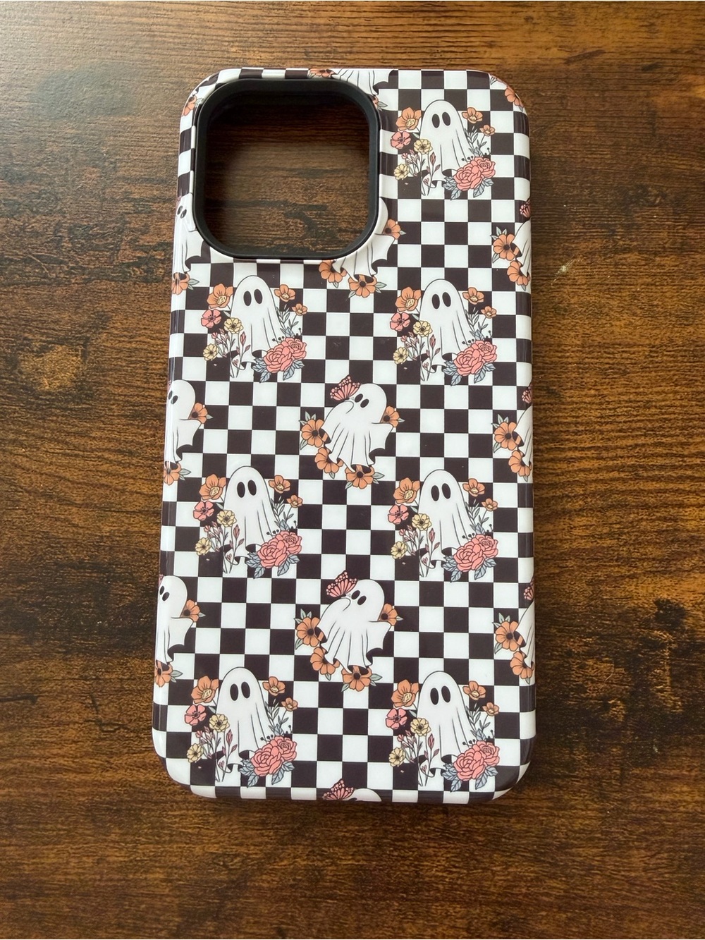 Checkerboard Ghosts Floral iPhone 15 pro max case